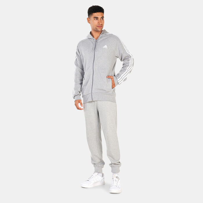 adidas Men's Essentials French Terry 3-Stripes Full-Zip Hoodie Black image number 2