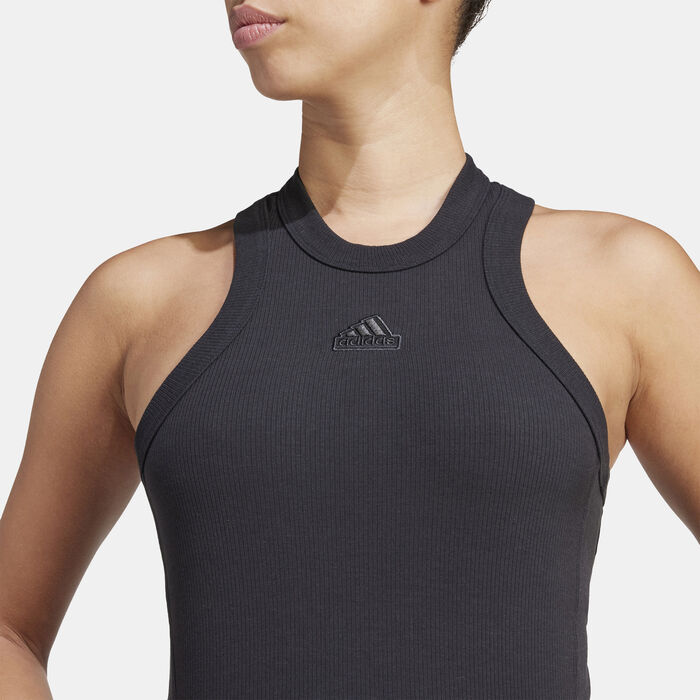 adidas Women's Lounge Ribbed Cropped Tank Top Black image number 3