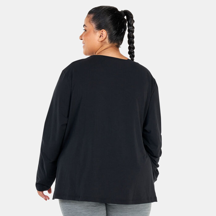 Nike Women's Yoga Dri-FIT Long Sleeves T-Shirt (Plus Size) Black Nike Women's Yoga Dri-FIT Long Sleeves T-Shirt (Plus Size) Black image number 1