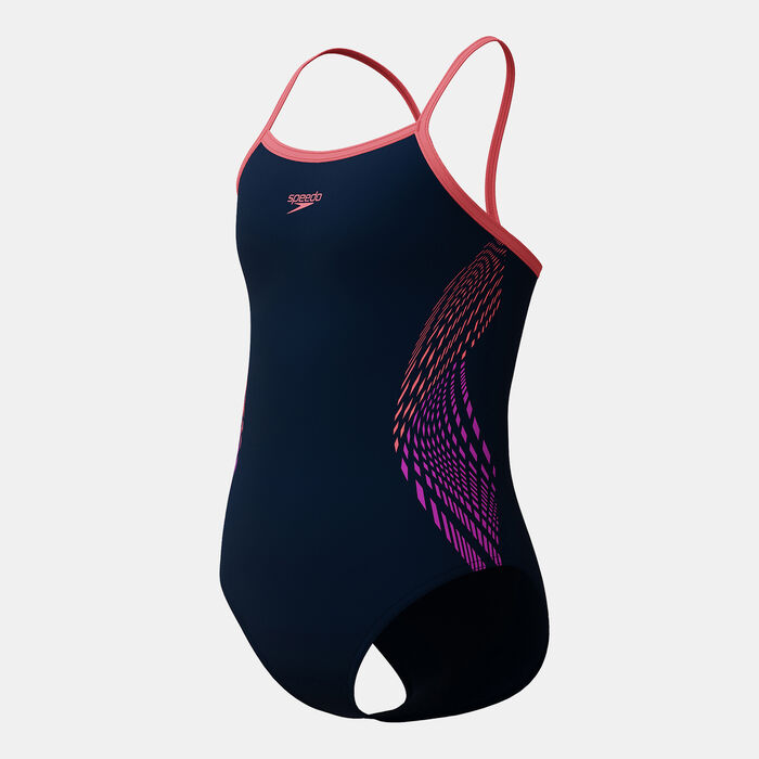 Speedo Kids' Plastisol Placement One-Piece Swimsuit Blue Speedo Kids' Plastisol Placement One-Piece Swimsuit Blue image number 2