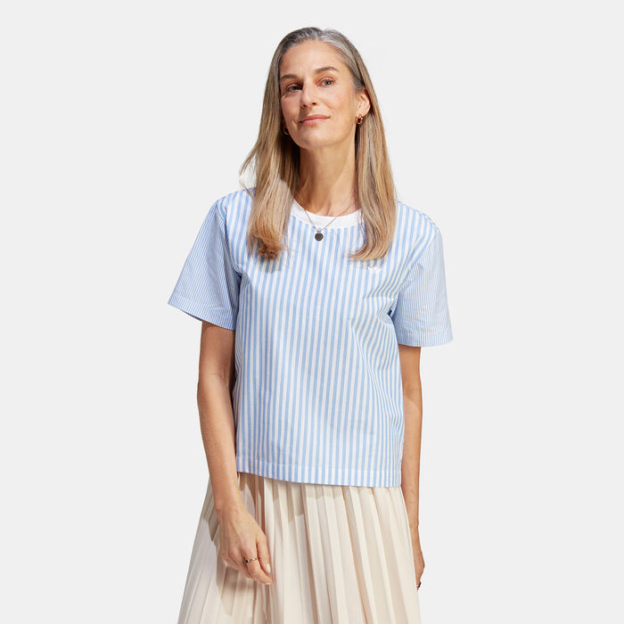 adidas Originals Women's Premium Essentials Poplin T-Shirt Blue adidas Originals Women's Premium Essentials Poplin T-Shirt Blue image number 0