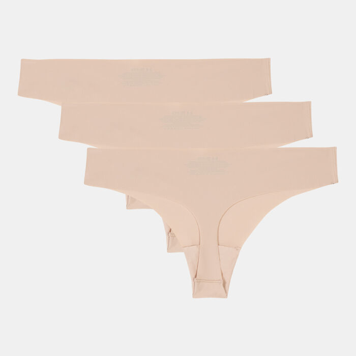 Under Armour Women's UA Pure Stretch Thong Underwear (3 Pack) Beige Under Armour Women's UA Pure Stretch Thong Underwear (3 Pack) Beige image number 1