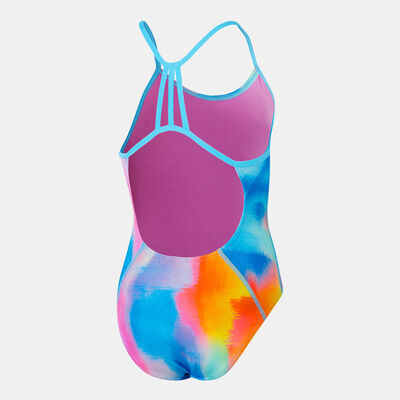 Speedo Kids' Allover Lane Line Back One-Piece Swimsuit Blue Speedo Kids' Allover Lane Line Back One-Piece Swimsuit Blue