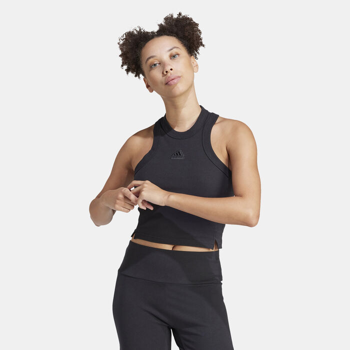 adidas Women's Lounge Ribbed Cropped Tank Top Brown adidas Women's Lounge Ribbed Cropped Tank Top Brown image number 0
