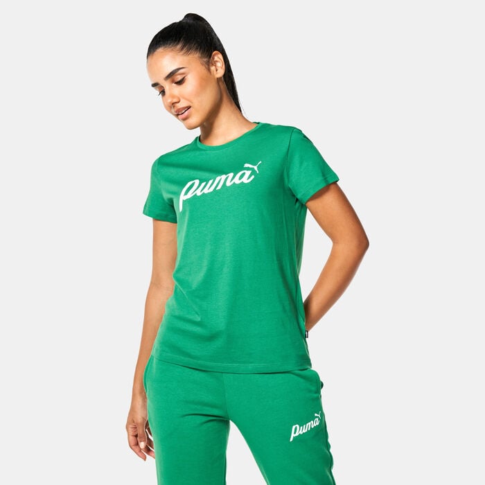 PUMA Women's Ess+ Blossom Script T-Shirt Green PUMA Women's Ess+ Blossom Script T-Shirt Green image number 0