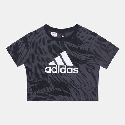 adidas Kids' Future Icons Hybrid Animal Print T-Shirt Grey