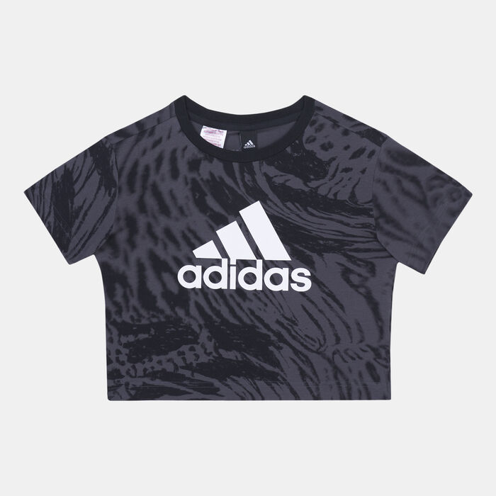 adidas Kids' Future Icons Hybrid Animal Print T-Shirt Grey adidas Kids' Future Icons Hybrid Animal Print T-Shirt Grey image number 0