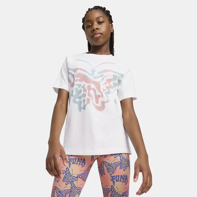 PUMA Kids' Butterfly Vibe Logo T-Shirt White