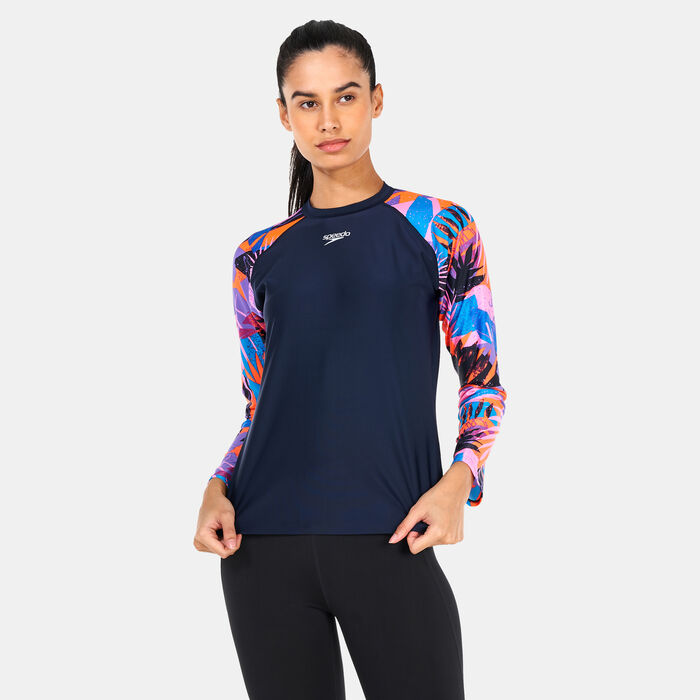 Speedo Women's Printed Long Sleeve Rashguard Blue Speedo Women's Printed Long Sleeve Rashguard Blue image number 0