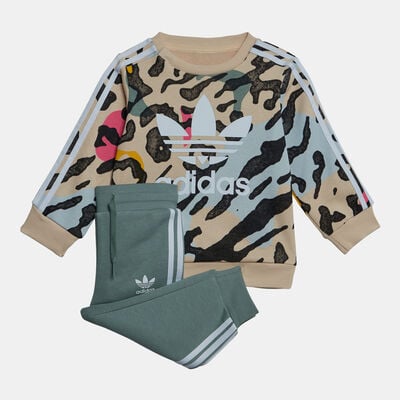 adidas Originals Kids' Animal Print Crew Set (Baby and Toddler) Beige adidas Originals Kids' Animal Print Crew Set (Baby and Toddler) Beige
