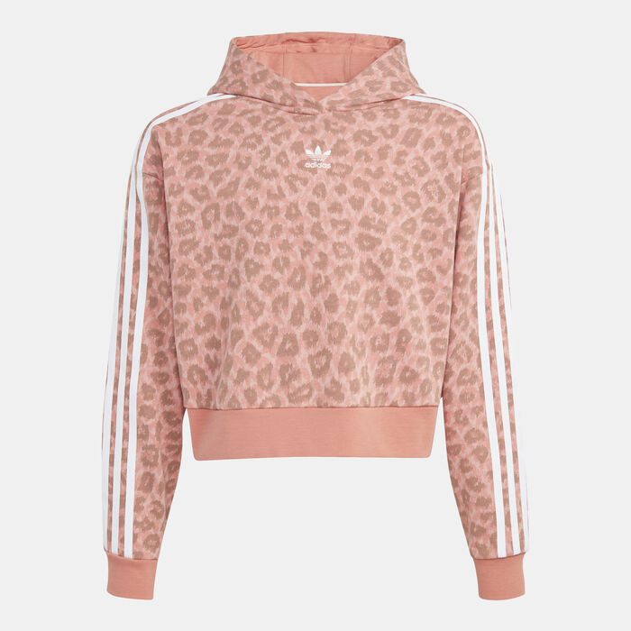 Adidas originals girls' leopard print crop hoodie junior