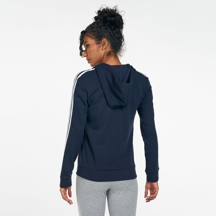 adidas Women's Essentials 3-Stripes Full Zip Hoodie Blue adidas Women's Essentials 3-Stripes Full Zip Hoodie Blue image number 1