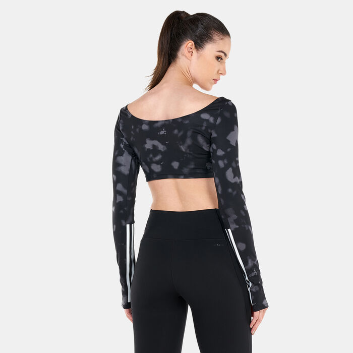 adidas Women's Hyperglam Cut 3-Stripes Crop Top Black image number 1