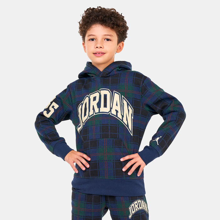 Jordan Kids' Essentials Plaid Pullover Hoodie Blue Jordan Kids' Essentials Plaid Pullover Hoodie Blue image number 0
