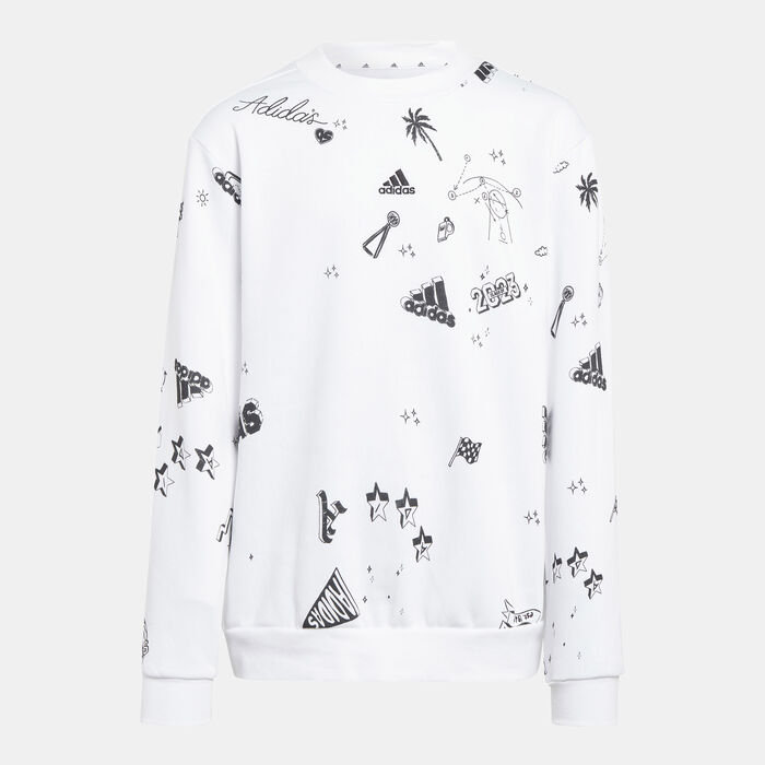 adidas Kids' Brand Love Allover Print Sweatshirt White adidas Kids' Brand Love Allover Print Sweatshirt White image number 0