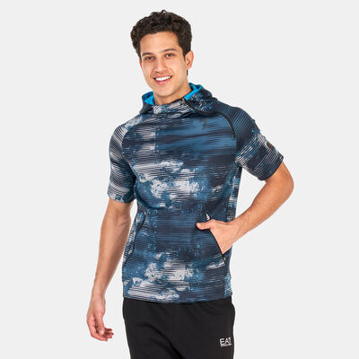 EA7 Emporio Armani Men's Vigor 7 Half Sleeve Hooded Sweatshirt Black