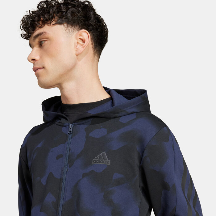 adidas Men's Future Icons 3-Stripes Printed Full-Zip Hoodie Black image number 3