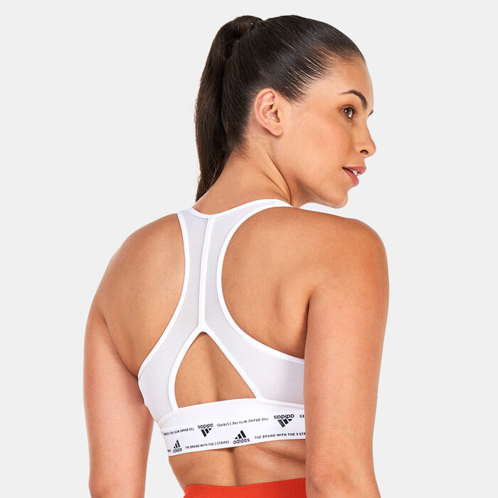 adidas Women's Powerreact Training Medium-Support 3-Stripes Sports Bra White adidas Women's Powerreact Training Medium-Support 3-Stripes Sports Bra White image number 1
