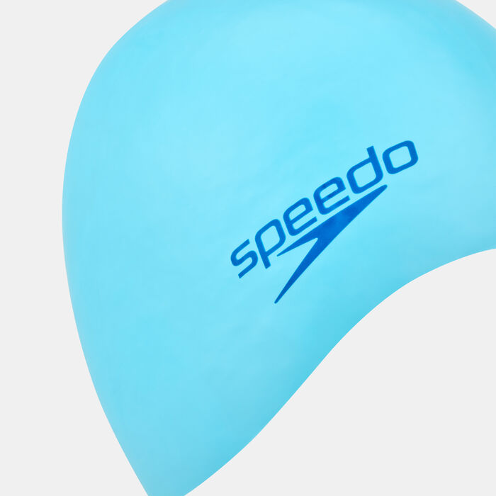 Speedo Kids' Plain Moulded Silicone Swim Cap Blue Speedo Kids' Plain Moulded Silicone Swim Cap Blue image number 2