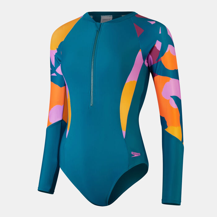Women s Long Sleeve One Piece Swimsuit Green Speedo in KSA SSS