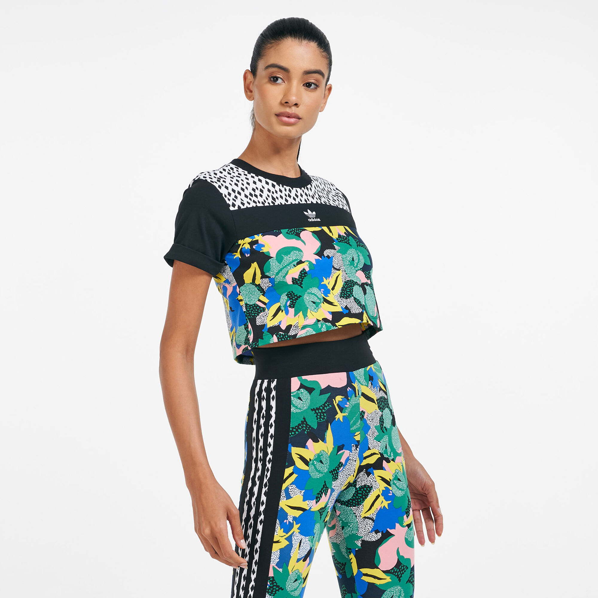 Adidas floral crop top sales