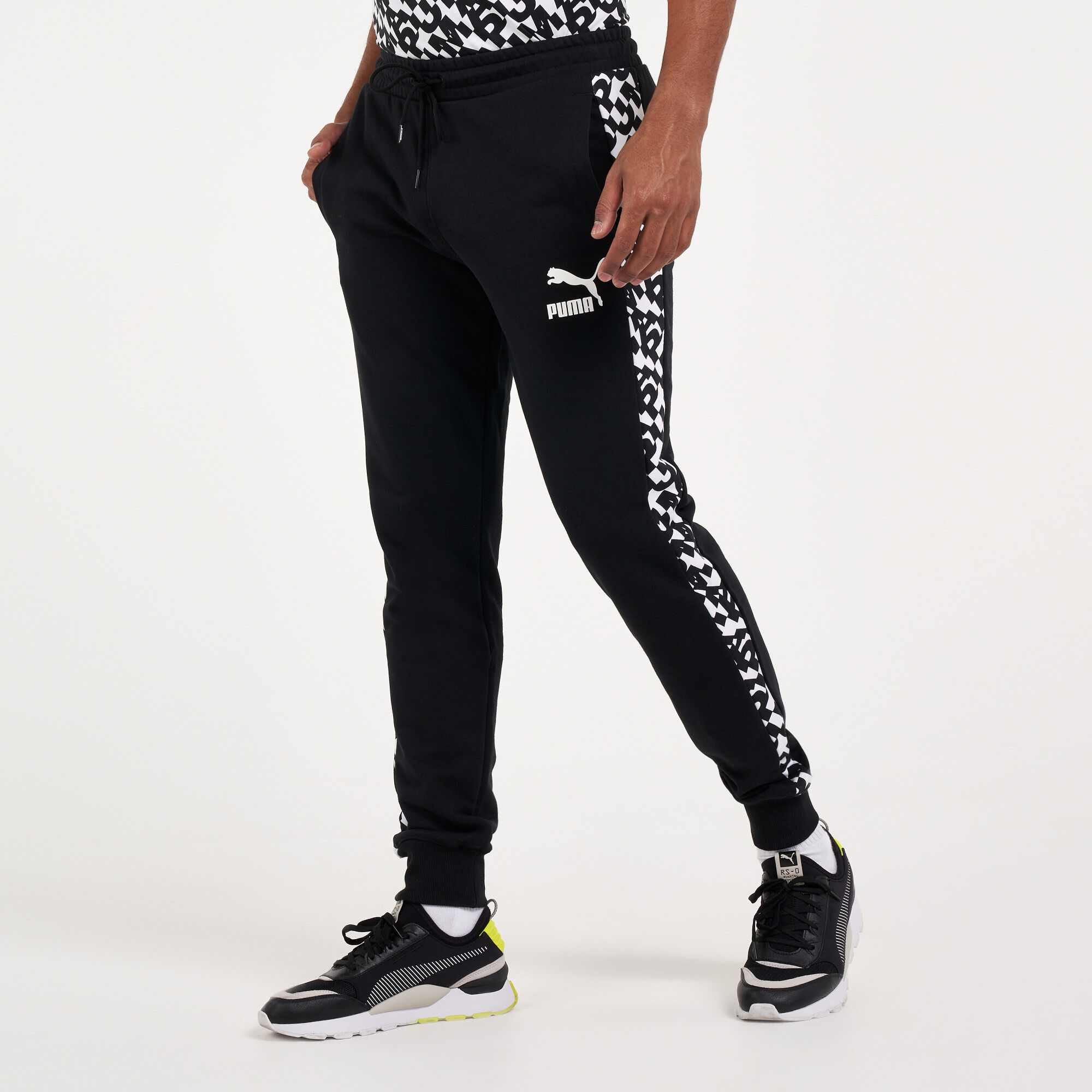 Puma mens amplified fleece sweatpants black hot sale