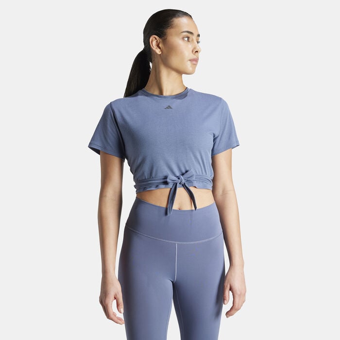adidas Women's Yoga Studio Wrapped T-Shirt Blue adidas Women's Yoga Studio Wrapped T-Shirt Blue image number 0