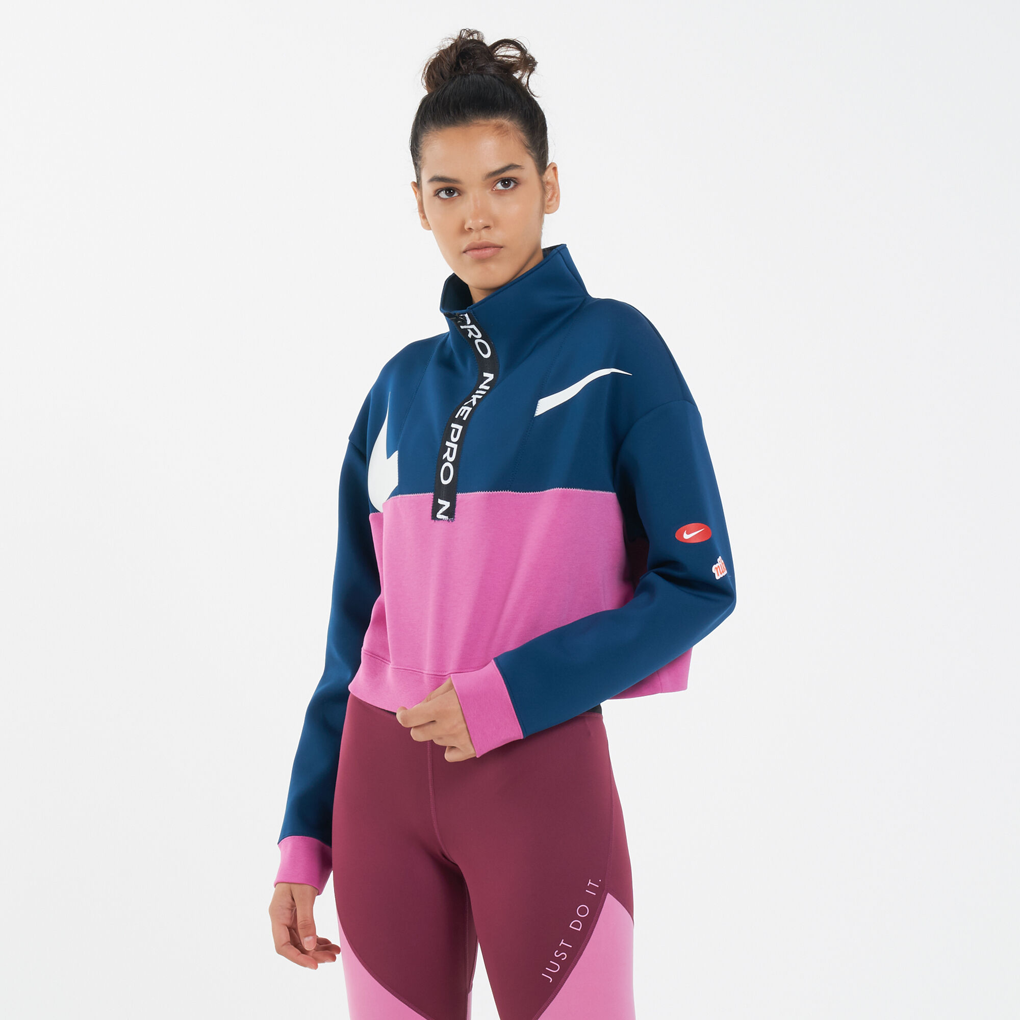 nike pro get fit icon clash fleece half zip jacket ladies