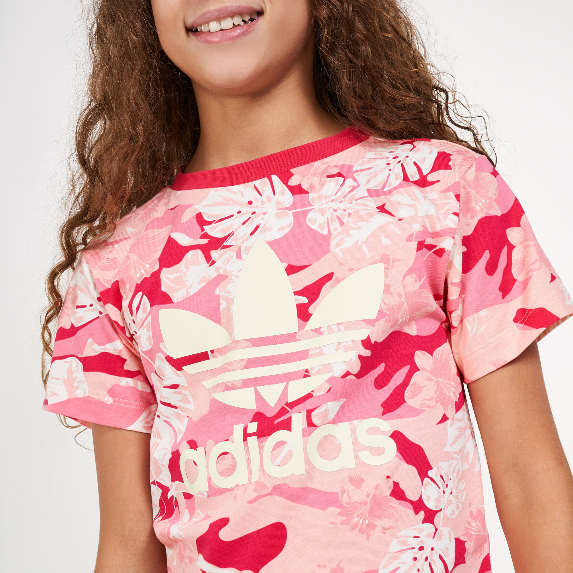 Pink floral adidas shirt hotsell