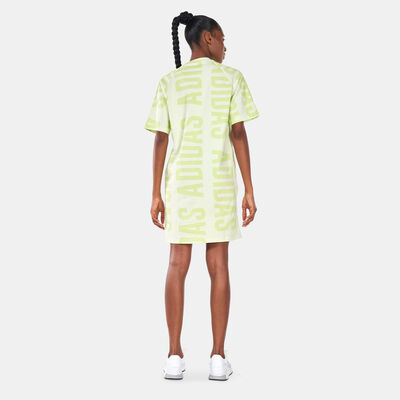 adidas Women's Essentials Oversized adidas Allover Print Dress Green