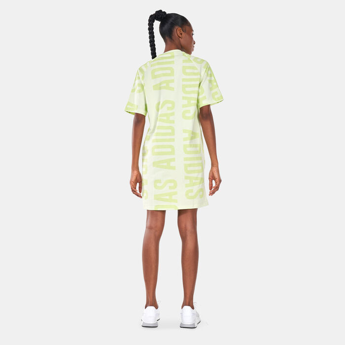 adidas Women's Essentials Oversized adidas Allover Print Dress Green image number 1
