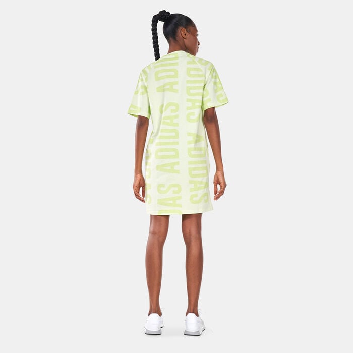 adidas Women's Essentials Oversized adidas Allover Print Dress Green adidas Women's Essentials Oversized adidas Allover Print Dress Green image number 1