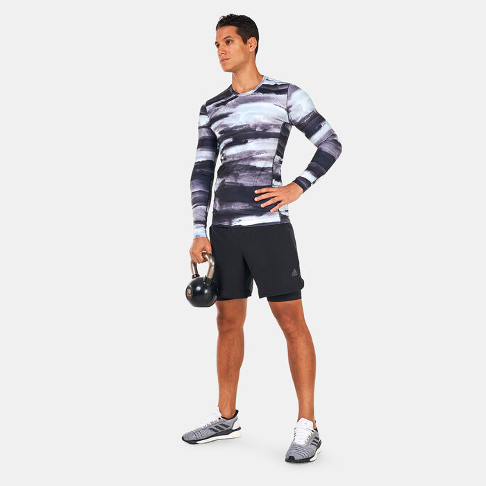 adidas Men's Allover Print Yoga Training Long Sleeve T-Shirt Multi-Color image number 2