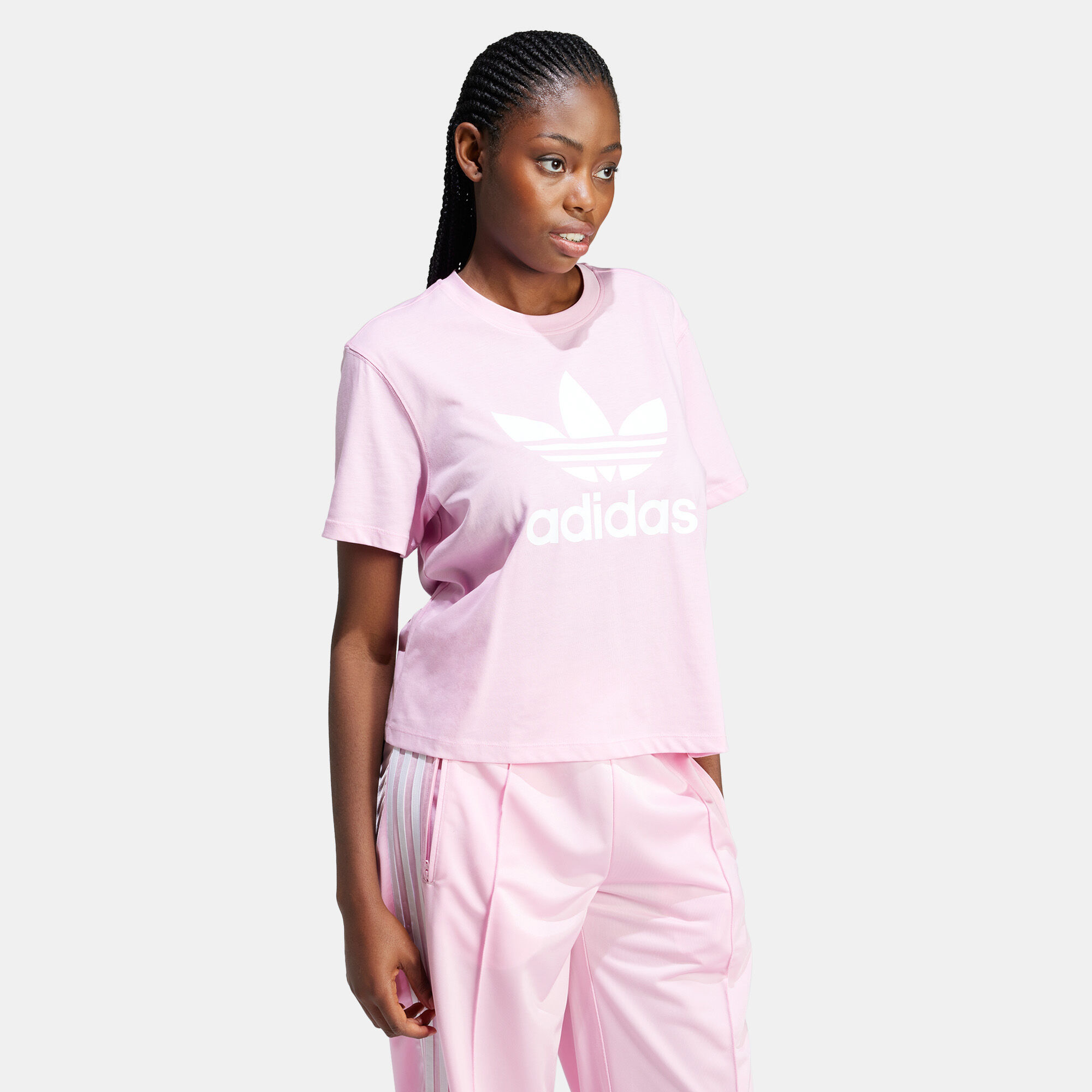 Buy adidas Originals Women s Adicolor Trefoil Boxy T Shirt Pink in