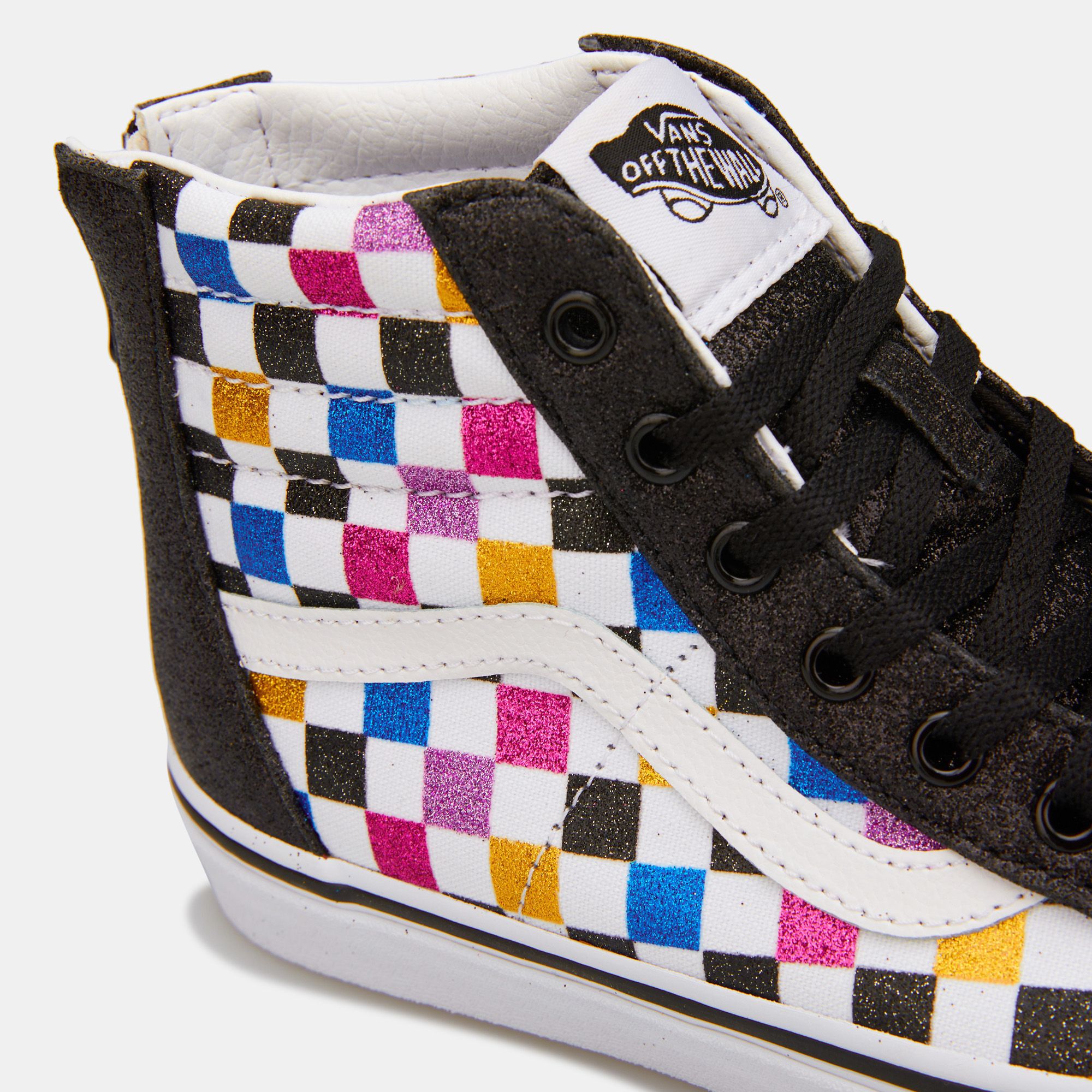 Buy Vans Kids Glitter Checkerboard Sk8 Hi Zip Unisex Shoe