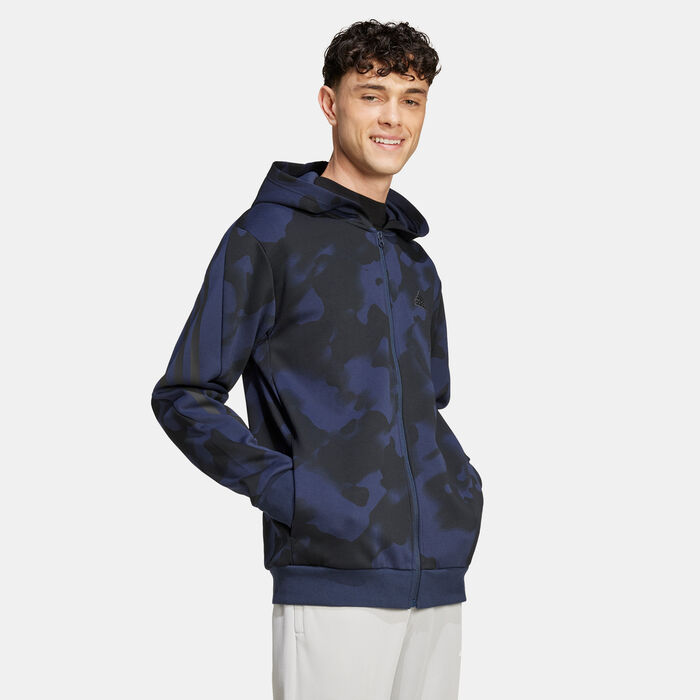 adidas Men's Future Icons 3-Stripes Printed Full-Zip Hoodie Black image number 2