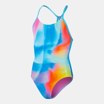 Speedo Kids' Allover Lane Line Back One-Piece Swimsuit Blue Speedo Kids' Allover Lane Line Back One-Piece Swimsuit Blue