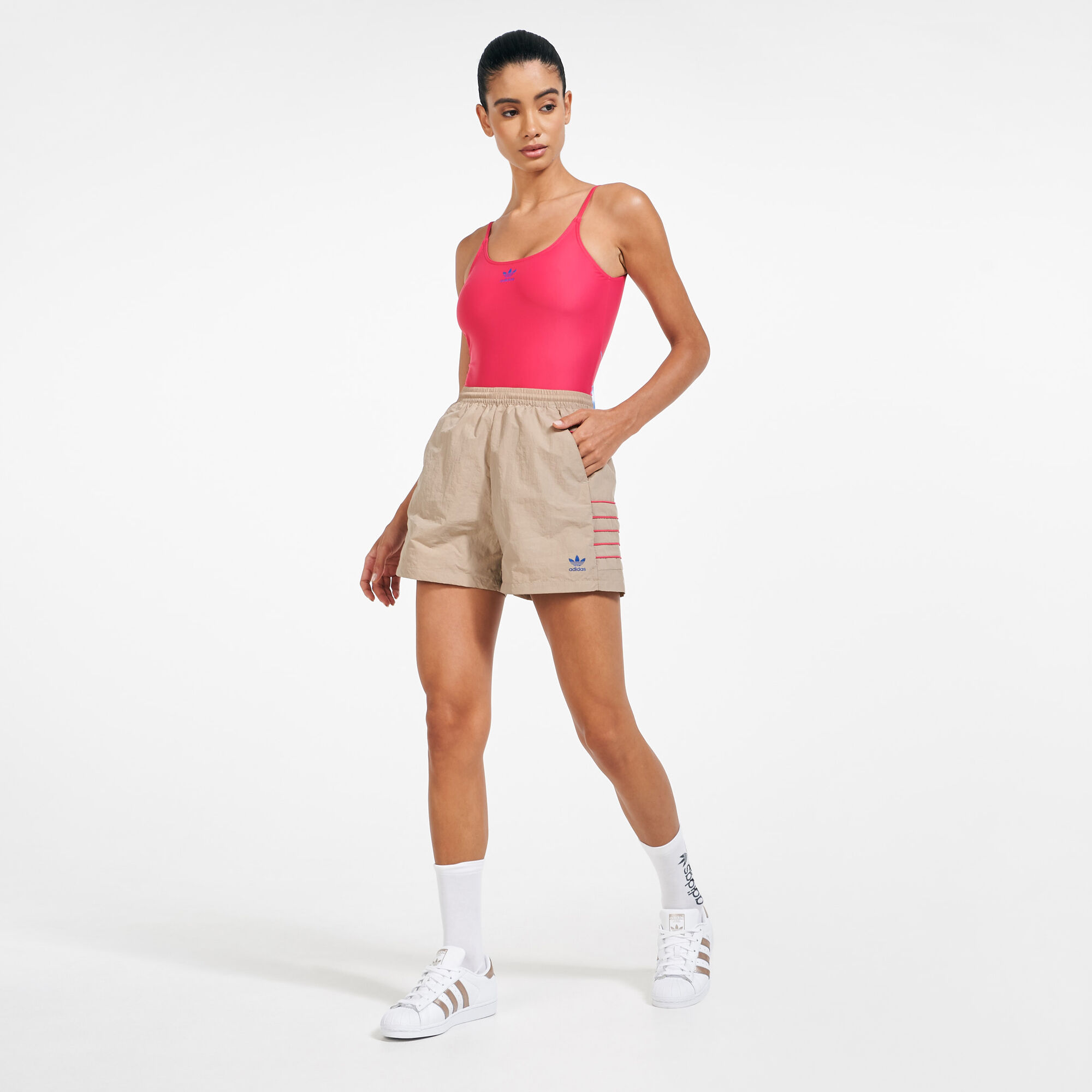 Adidas large logo discount shorts womens