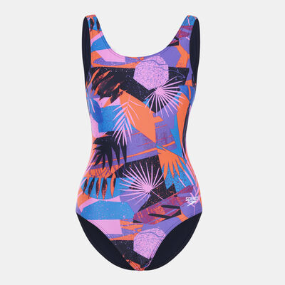 Speedo Women's Allover Print U-Back One-Piece Swimsuit Multi-Color