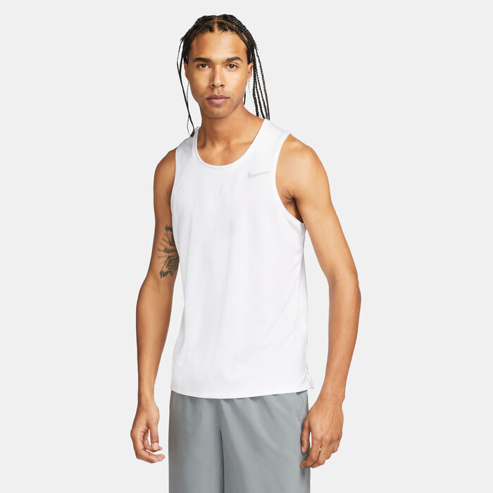 Nike Men's Miler Dri-FIT Running Tank Top White Nike Men's Miler Dri-FIT Running Tank Top White image number 0