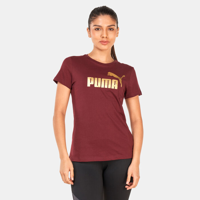 PUMA Women's Essentials+ Metallic Logo T-Shirt Red image number 0