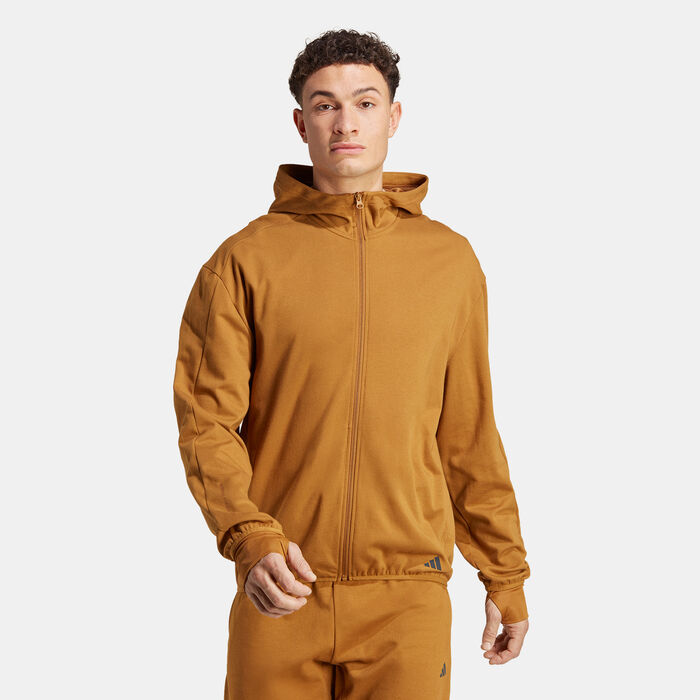 adidas Men's Yoga Training AEROREADY Full-Zip Hoodie Brown adidas Men's Yoga Training AEROREADY Full-Zip Hoodie Brown image number 0