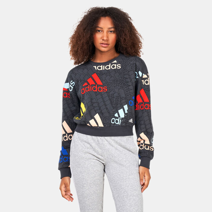 adidas Women's Essentials Multi-Coloured Logo Crop Sweatshirt Grey image number 0