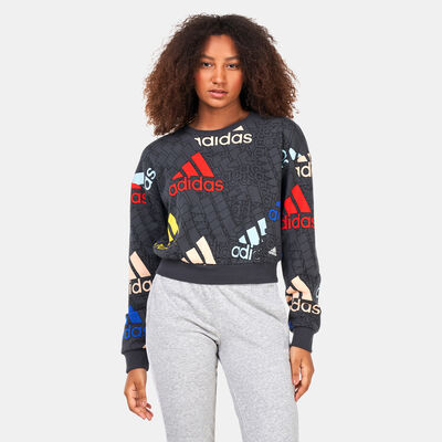 adidas Women's Essentials Multi-Coloured Logo Crop Sweatshirt Grey adidas Women's Essentials Multi-Coloured Logo Crop Sweatshirt Grey