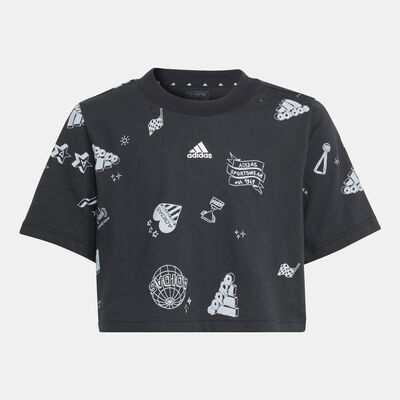 adidas Kids' Brand Love Allover Print Crop T-Shirt Black adidas Kids' Brand Love Allover Print Crop T-Shirt Black