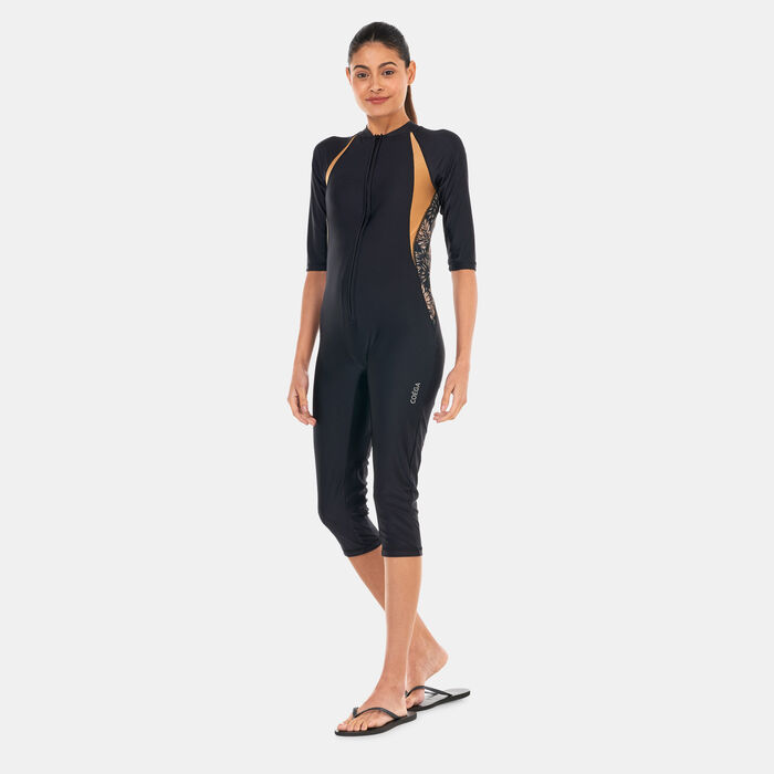 COEGA Women's 3/4 Allover Print SlimKini Swimsuit Black COEGA Women's 3/4 Allover Print SlimKini Swimsuit Black image number 0