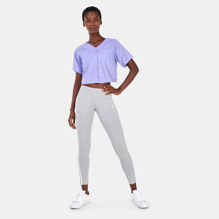 adidas Originals Women's Linen Cropped Baseball T-Shirt Purple image number 2