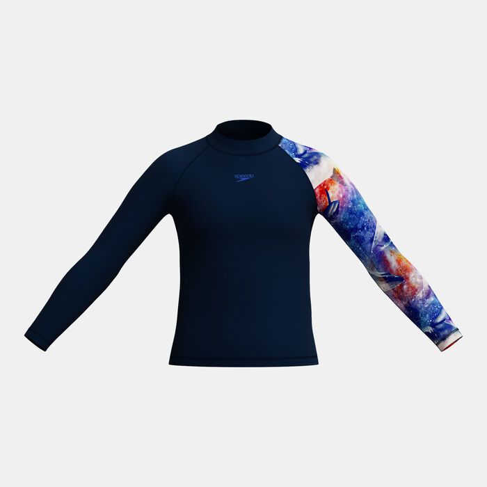 Speedo Kids' Digital Print Swimming Rashguard Blue Speedo Kids' Digital Print Swimming Rashguard Blue image number 0