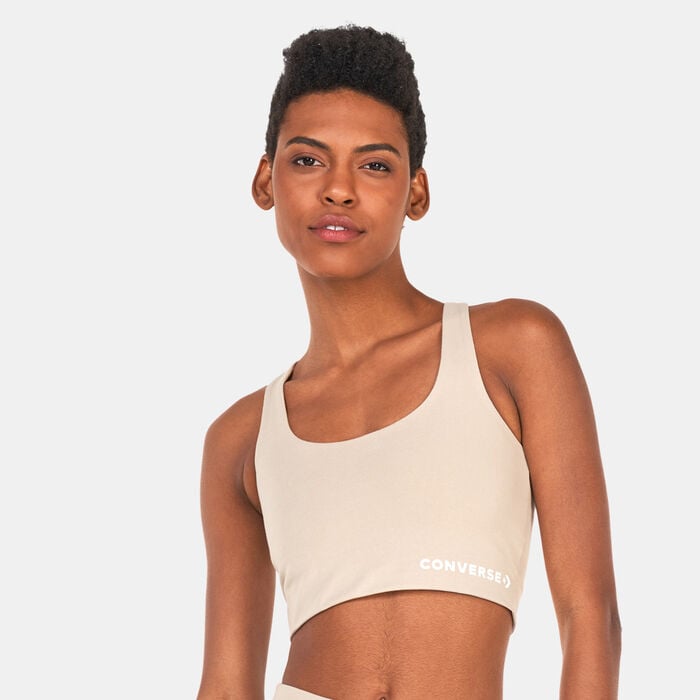 Converse Women's Wordmark Sports Bra Top Beige Converse Women's Wordmark Sports Bra Top Beige image number 0