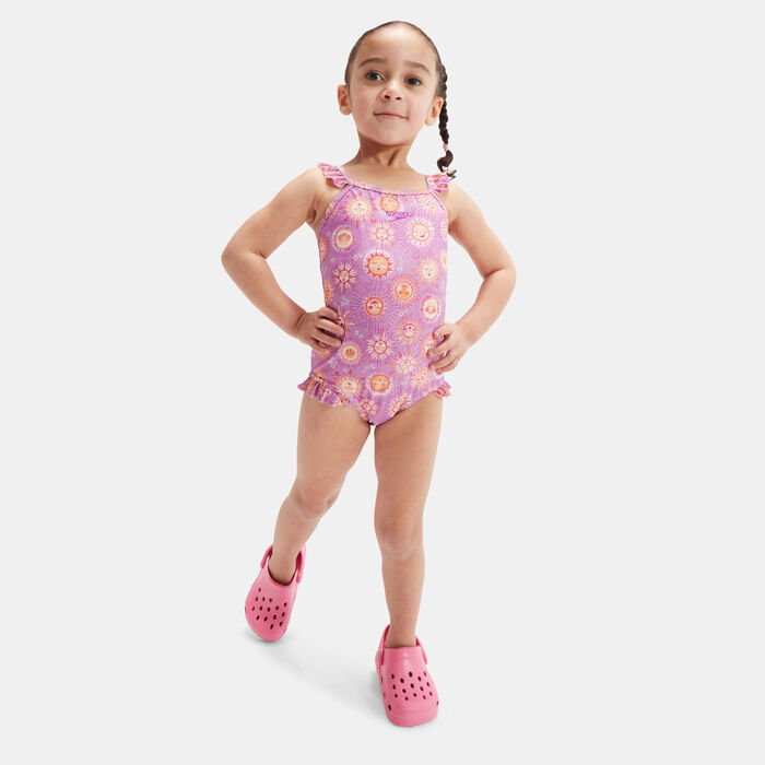 Speedo Kids' Digital Frill Thinstrap Swimsuit Purple image number 1